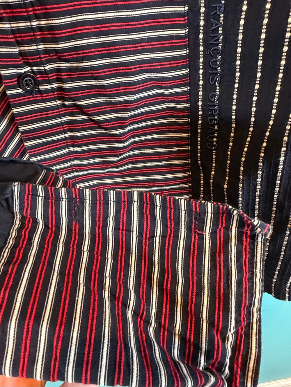 Marithe Francois Girbaud Black Red and White Men Shirt with French Cuffs XL - Picture 4 of 5